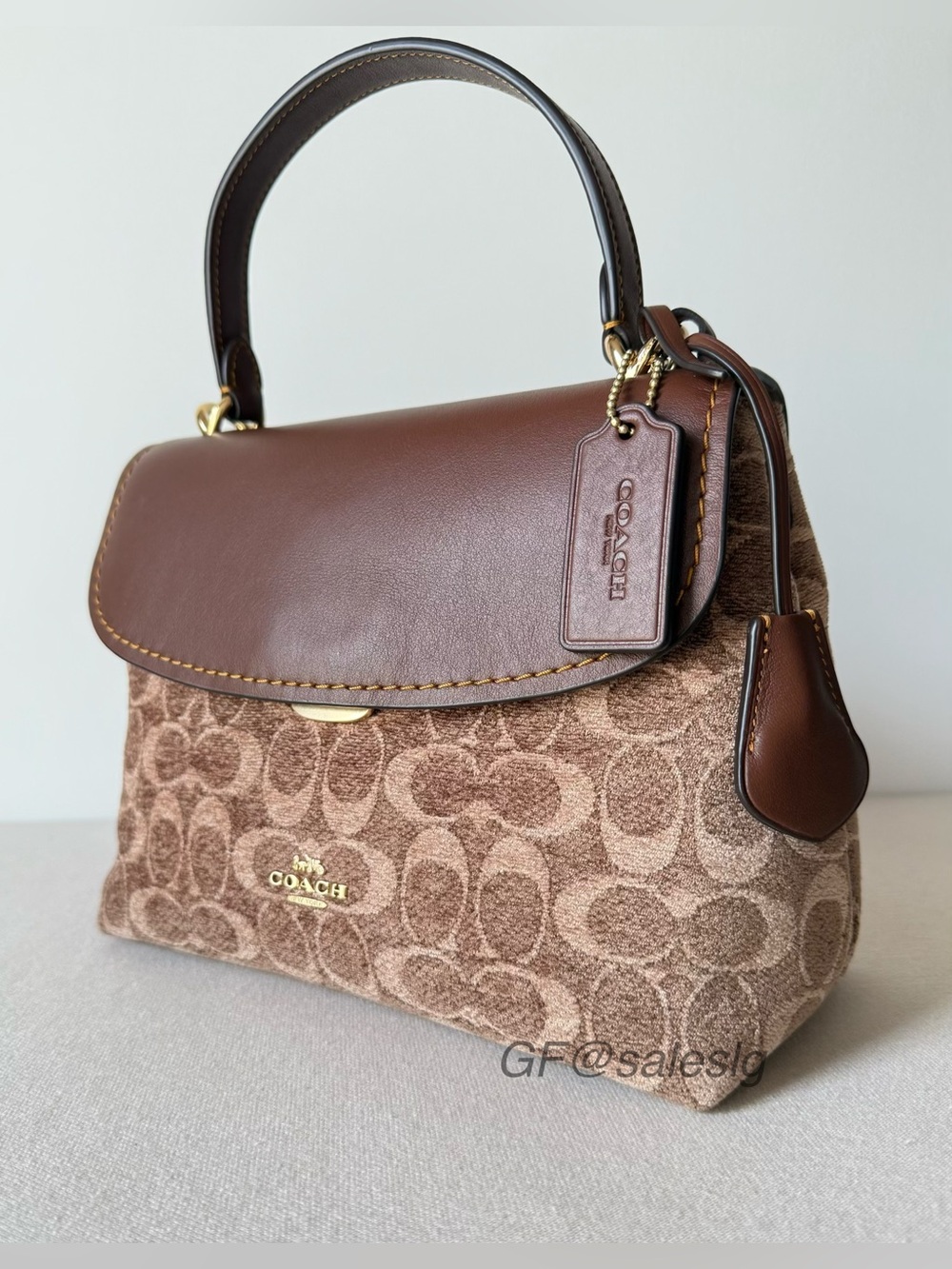 NWT Coach Emory Top Handle Bag Signature Chenille Gold/Vintage Brown CDB08